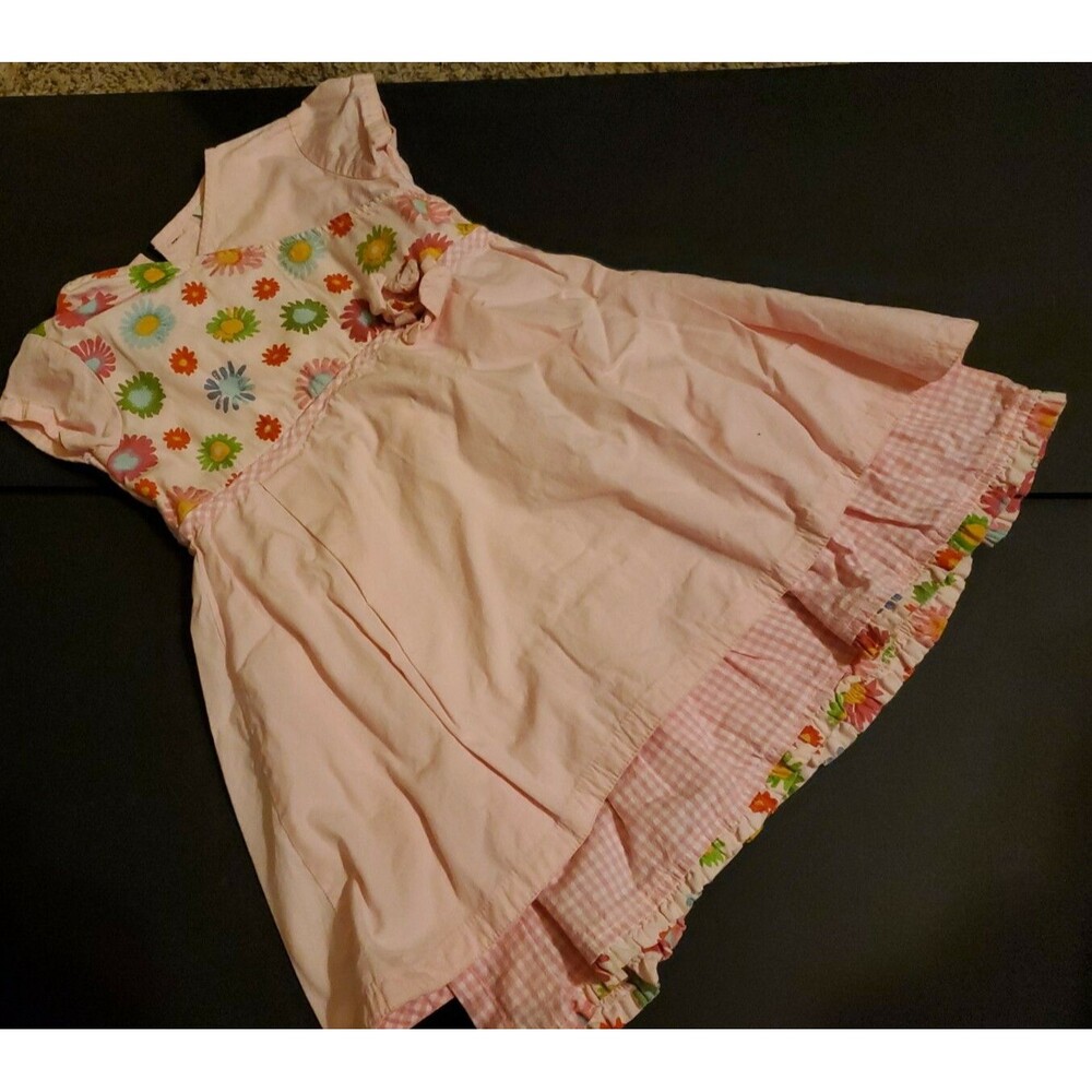 Girl's Garnet Hill dress 2t s/s flowers plaid layered bottom